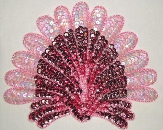 0085 Mauve Pink Seashell 6"  Sequin Beaded Applique