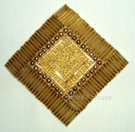 K8629  Gold Diamond Square 3.25" Beaded Applique
