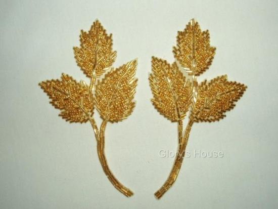 Gold Leaf 6" Mirror Pair Beaded Applique  K8128