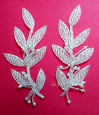 Crystal Leaf Mirror Pair 5.25" Beaded Appliques K8274