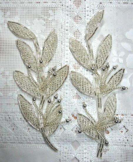 Silver Leaf Mirror Pair 5.25" Beaded Appliques K8274