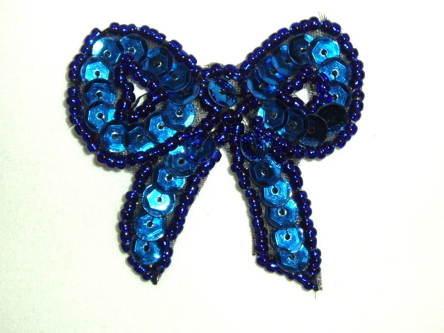 K8140A  Royal Blue Bow Sequin Beaded Applique 2"