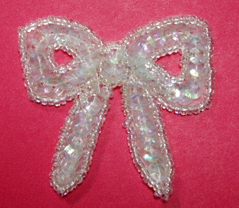 K8140A  Crystal AB Bow Sequin Beaded Applique 2"