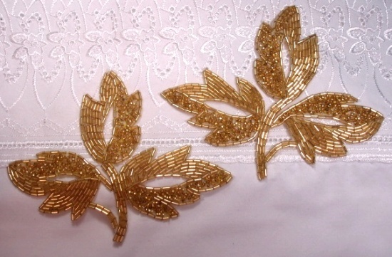 K8253  Gold Beaded Leaf 6" Mirror Pair  Appliques