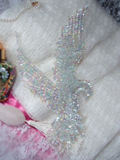 K8100 Crystal Ab Eagle Sequin Beaded Applique 10.5"