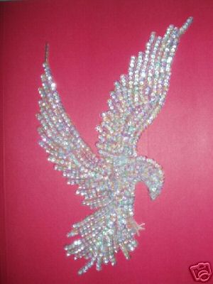 K8100 Crystal Ab Eagle Sequin Beaded Applique 10.5"
