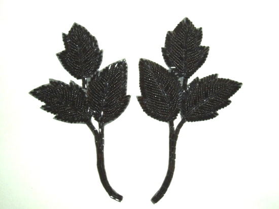Black Leaf 6" Mirror Pair Beaded Applique  K8128