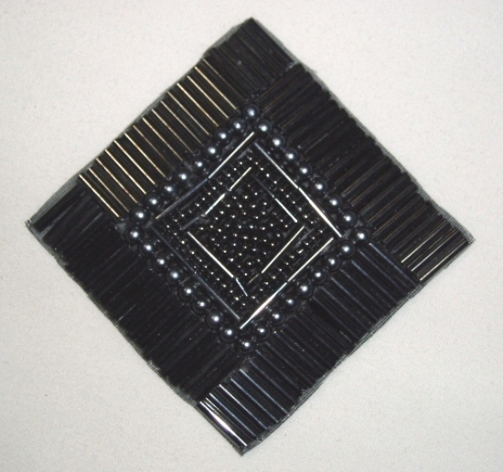 K8629  Gunmetal Diamond Square 3.25" Beaded Applique