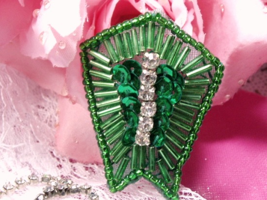 Green Rhinestone 2" Sequin Beaded Applique K1273