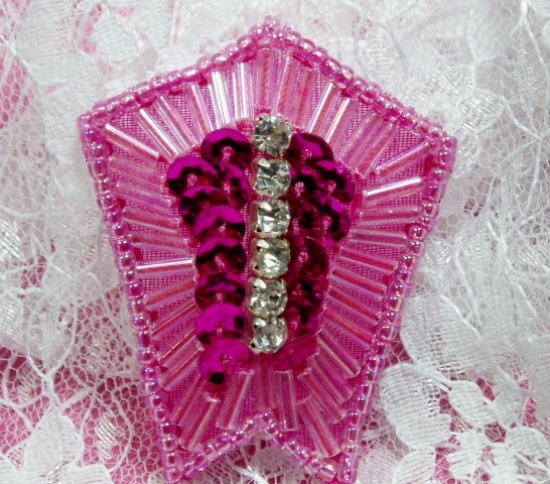 K1273 Fuchsia Rhinestone 2" Sequin Beaded Applique