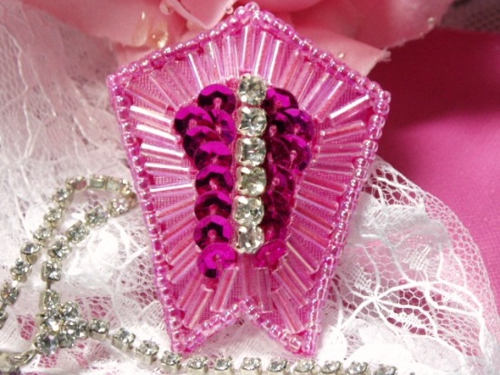 K1273 Fuchsia Rhinestone 2" Sequin Beaded Applique