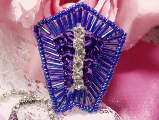 Purple AB Rhinestone 2" Sequin Beaded Applique K1273