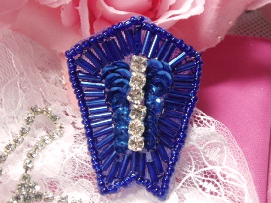 Blue Rhinestone 2" Sequin Beaded Applique K1273