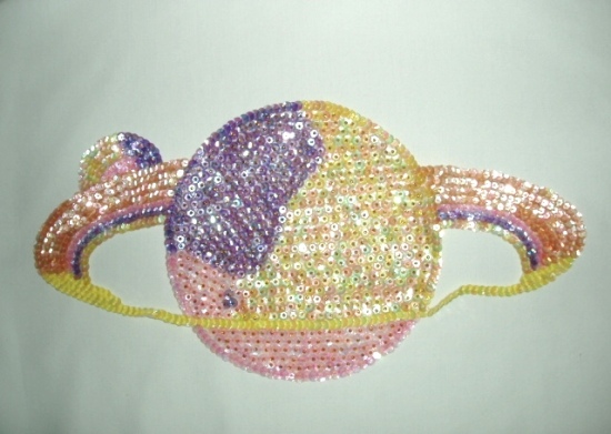 K9291  Saturn Planet Pastel 14" Sequin Beaded Applique