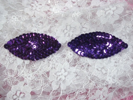 K8263  Set of ( 2 )   Purple Eye Pair Sequin  Appliques  2.5"