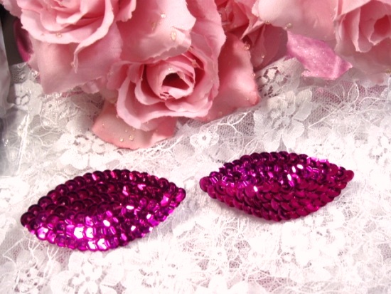 K8263  Set of ( 2 )  Fuchsia Eye Pair Sequin  Appliques  2.5"
