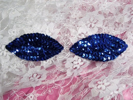 K8263  Set of ( 2 )   Royal Blue Eye Pair Sequin  Appliques  2.5"