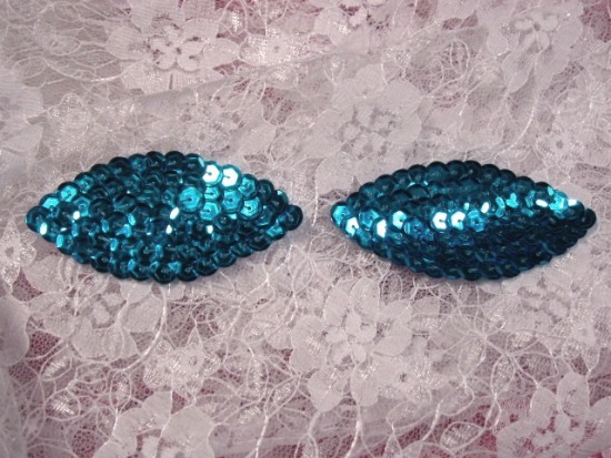K8263  Set of ( 2 )  Turquoise Eye Pair Sequin  Appliques  2.5"