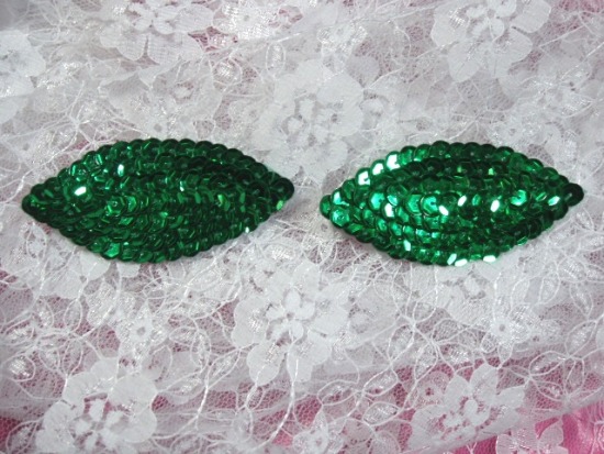 K8263  Set of ( 2 )   Kelly Green Eye Pair Sequin  Appliques  2.5"