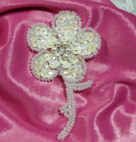 K8267  White AB Floral Sequin Beaded Applique 3"