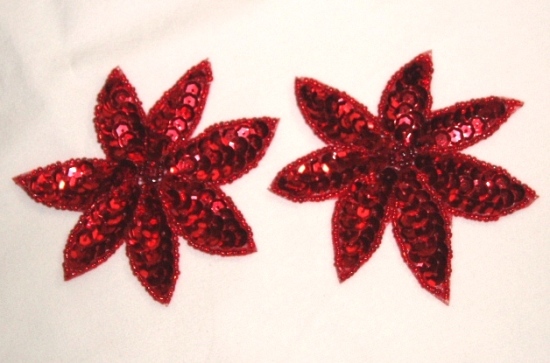 Red Floral Pair 3.5" Sequin Beaded Appliques  K8139
