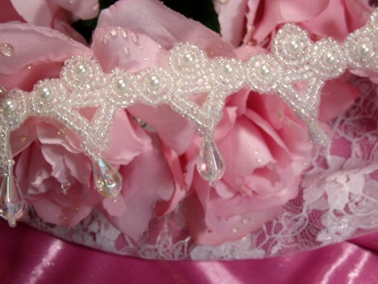 T8866 Crystal Pearl Dangle Beaded Applique or Trim