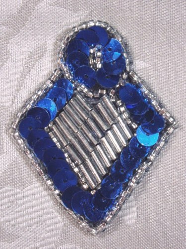 K1194  Royal Blue and Silver Diamond Sequin Beaded Applique  2.25"