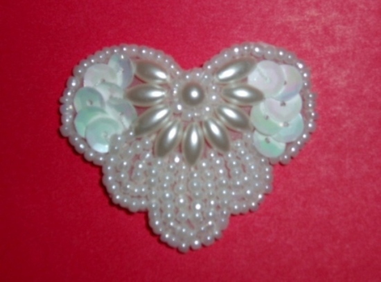 K1231  White Pearl  Sequin Beaded Applique  1.75"