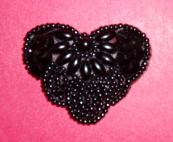 0368  Black  Heart Sequin Beaded Applique  2"