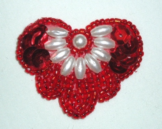 K1231  Red Pearl  Sequin Beaded Applique  1.75"