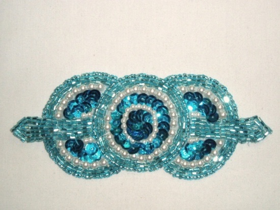 K1236  Turquoise Pearl Sequin Beaded Applique  5.25"