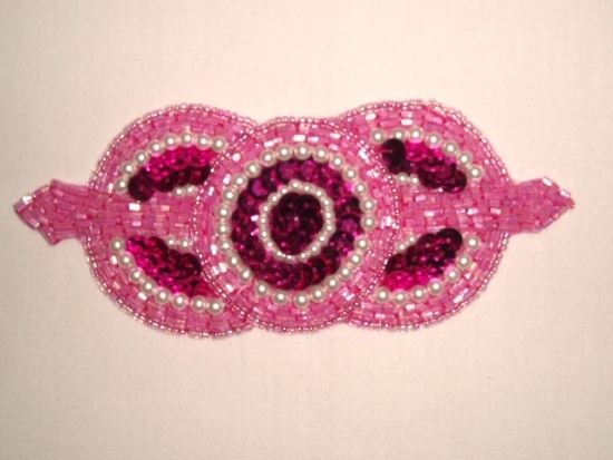 K1236  Fuchsia Pearl  Sequin Beaded Applique  5.25"