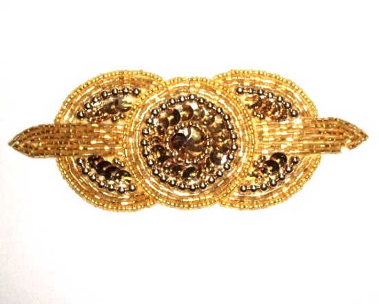 K1236  Gold Sequin Beaded Applique  5.25"