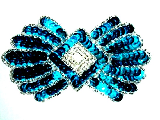 K1249 Turquoise Motif  Sequin Beaded  3.75"
