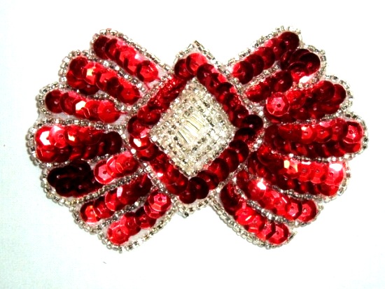 K1249 Red Motif  Sequin Beaded  3.75"
