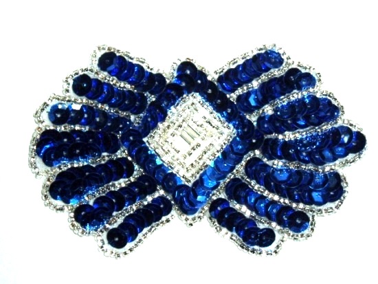 K1249 Blue Motif  Sequin Beaded   Applique 3.75"