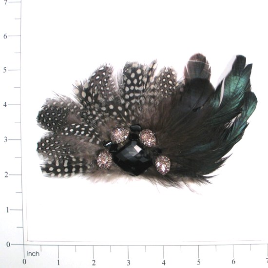 E4156 Black & White 5" Feather Applique Brooch