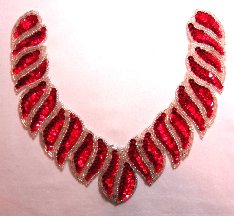 K8753 Red Flame Collar Sequin Beaded Applique 8"