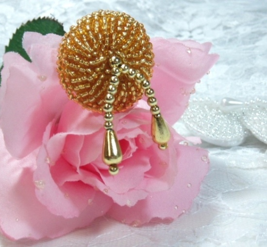 Gold 1.75" Beaded Dangle Button Closure 0115