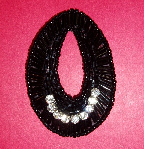K1283  Black Rhinestone Oval 2.5" Sequin Beaded Applique