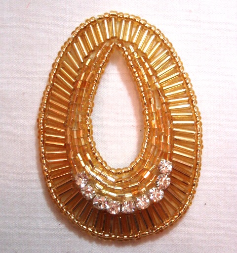 K1283  Gold Rhinestone Oval 2.5" Sequin Beaded Applique