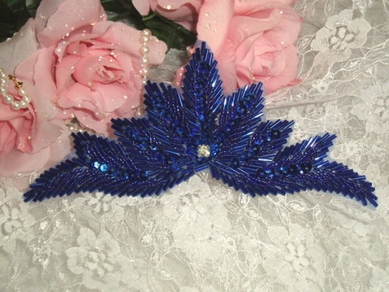 Royal Blue Motif 7" Sequin Beaded Applique 0084