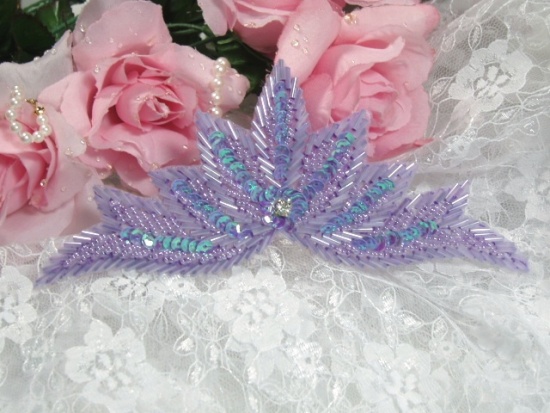 Lavender Motif 7" Sequin Beaded Applique 0084