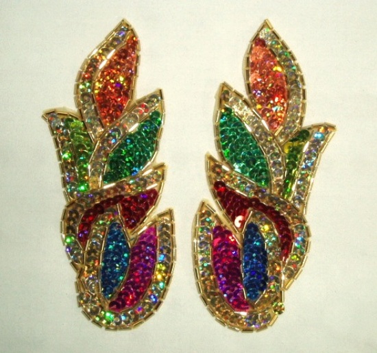 Multi-color Cluster 5.25" Mirror Pair Sequin Beaded Appliques 0171