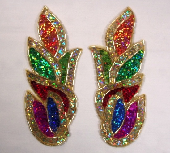Red Gold Cluster 5.25" Mirror Pair Sequin Beaded Appliques 0171