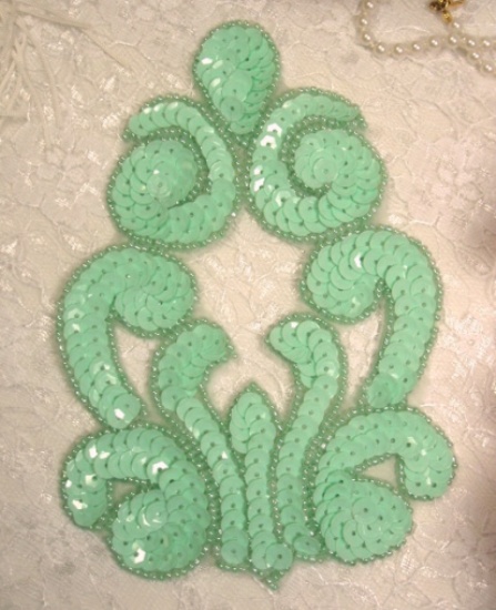 Mint Green  5.75"  Sequin Beaded Applique 0019