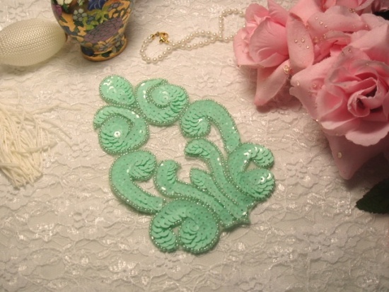 Mint Green  5.75"  Sequin Beaded Applique 0019
