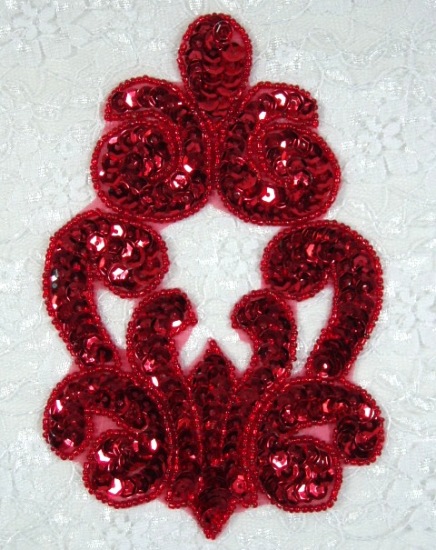 Red  5.75"  Sequin Beaded Applique 0019