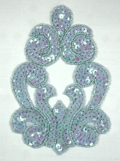Lt. Blue AB  5.75"  Sequin Beaded Applique 0019