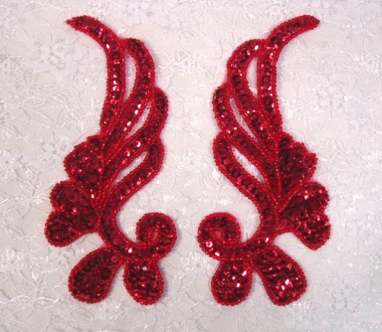 0182 Red Mirror Pair Sequin Beaded Appliques 6"
